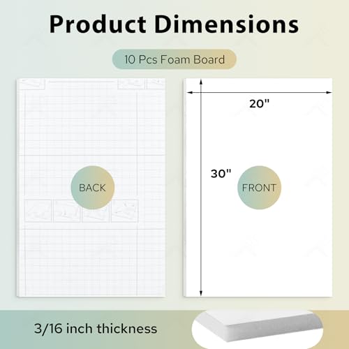 Golden State Art 20x30 Self Adhesive White Foam Boards 3/16" Thick 10 Pack - size: 20x30
