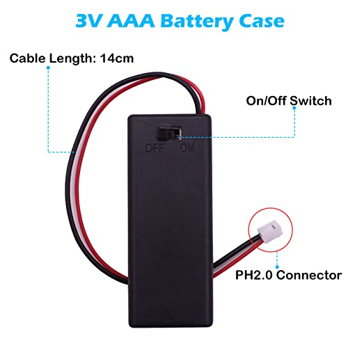 Battery Holder - 5 PCS 3V AAA Battery Case Cover Storage Box with ON/Off Switch and Wire Leads PH2.0 JST Connector Male for BBC Micro:bit Arduino