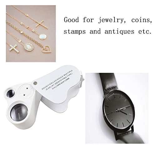 Rongon 30X & 60X Pocket Jewelers Loupe Foldable Magnifier with Light - color: White