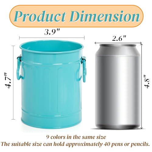 Noamus 9 Pack Metal Pen Holder, Mini Pencil Bucket with Handle, Desktop Pencil Cup Makeup Brush Organizer, Desk Colorful Small Pails, Stationary Supplies Container for Office Classroom School Crafts