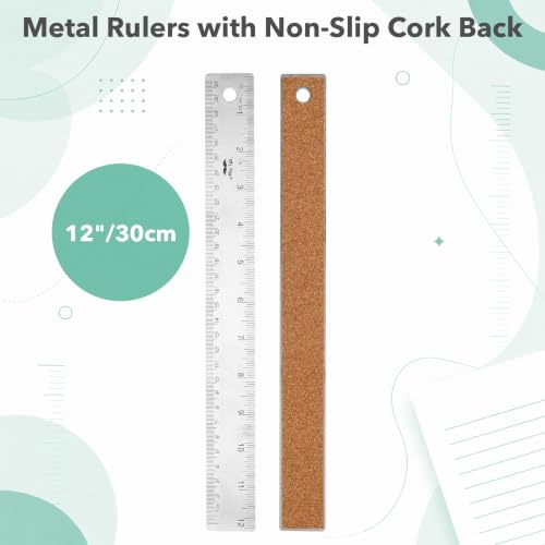 Mr. Pen- Metal Ruler with Non-Slip Cork Back, 12 Inch - size: 12"