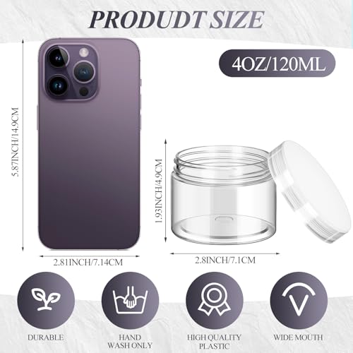 SATINIOR 24 Pieces Clear Plastic Jars with Lids, Transparent Lid, 4 oz - color: Transparent Lid, size: 4 oz