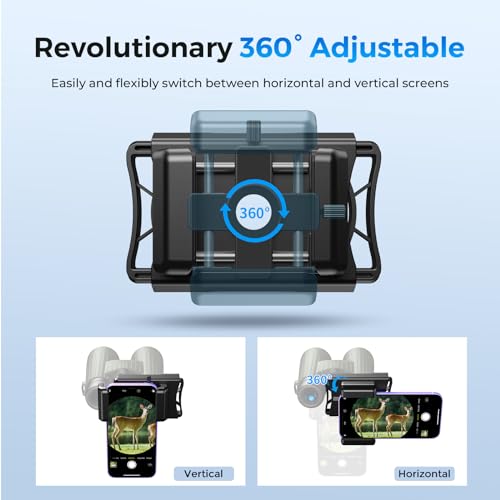 Upgraded Telescope Phone Adapter, Rotatable 360° Binocular Photo Adapter for Android & iPhone,Smartphone Holder Mount for Telescope,Monocular,Binocular,Spotting Scope,Microscope with Bluetooth Shutter