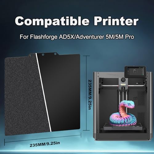 235x235mm Black Build Plate for AD5X/5M/5M pro/Ender 3/3 Pro/Ender 3 S1/Ender 3 V2 Neo/Ender 3 Neo Double Sided Textured PEI+Smooth PEI Flexible Spring Steel Platform Heated Printing Bed - size: 235x235mm(5M)