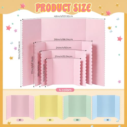 Mooliwe 4 Pack 24" x 16" Trifold Poster Board, Small Colored Tri Fold Corrugated Display Boards with Scalloped Edges for Science Fair, School Projects Presentation, Classroom & Back to School Supplies - color: Macaron, size: 24" X 16"