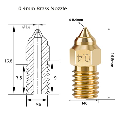 10PCS Brass 0.4mm Nozzles for Ender 3 V3 SE, Ender 5 S1, 3D Printer Parts High Speed M6 0.4mm Nozzles Kit for Ender 3 V3 SE, Ender 5 S1, Ender 7, Spider 1.0 Hotend - style: Ender 3 V3 SE Brass 0.4mm