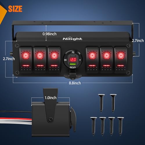 Nilight 6 Gang Rocker Switch Box 12V SPST ON Off Toggle Switches PD Type C and QC 3.0 USB Charger Voltmeter LED Light Waterproof Aluminum Mount Bracket Panel DIY Stickers for Boat Car RV Truck - color: Red+Box, size: 6+1 Gang Type C +USB