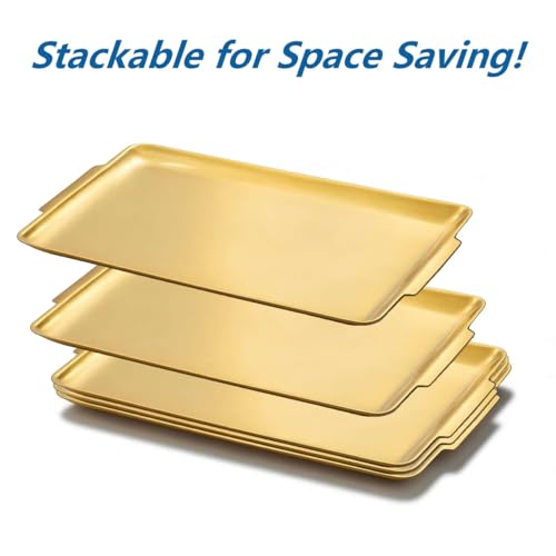 SANQIAHOME 16.3" x 11" Gold Serving Trays Set of 2, Stainless Steel - color: Gold-40x28cm