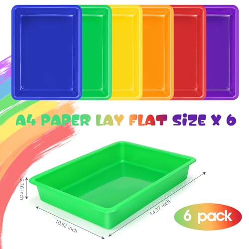 ShineMe Plastic Paper Trays for Classroom, 6 Pack Colorful Classroom Turn in Bins, Thick and Sturdy A4 Letter Size Flat Storage Trays for Classroom Organization and Storage - color: Rainbow Color