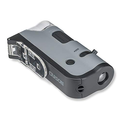 Carson MicroFlip 100x-250x LED and UV Lighted Pocket Microscope with Flip Down Slide Base and Adapter with CarsonCam Phone App - Set of 4 (MP-250MU) - style: Pack of 4