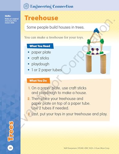 Evan-Moor Skill Sharpeners STEAM Workbook, Grade PreK, Science, Technology, Engineering, Art, Math, Hands On Activities, Helping Others, Collaboration, Solve Real World Problems, Puzzles, Homeschool