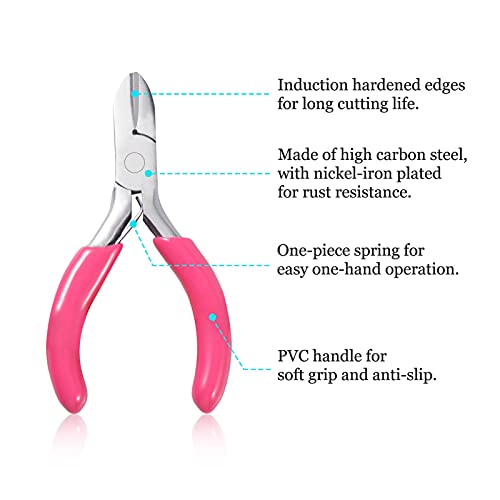 SPEEDWOX Mini Diagonal Pliers, 3" Wire Cutters Small with Pink PVC Handle, Jewelry Pliers for Beading Jewelry Making DIY Craft Hobby Supplies - style: 3" Diagonal Pliers