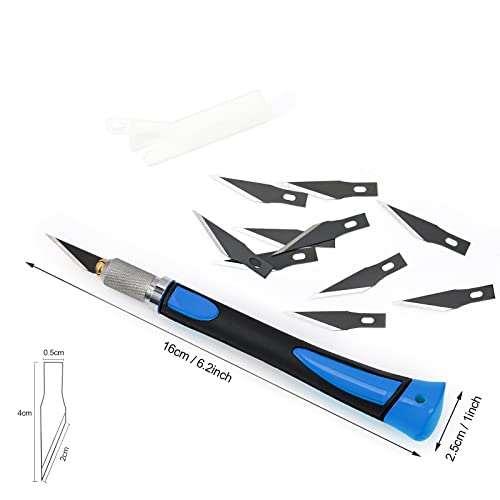 EHDIS Precision Hobby Knife Set Utility Craft Knife Kit with 10PCS Blades for Art, Working-Stencil, Scoring, Scrapbooking, Architecture Modeling, Crafting-Blue - color: Blue