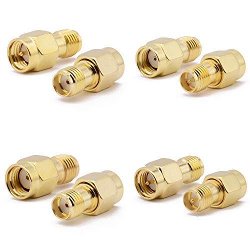 SMA Connectors kit 18 Type RP-SMA Adapter Plug and Jack Straight and 90° SMA Connector Goldplated Brass RF Coax Connectivity Set for FPV Antennas Radio Baofeng Yaesu IP Camera Project