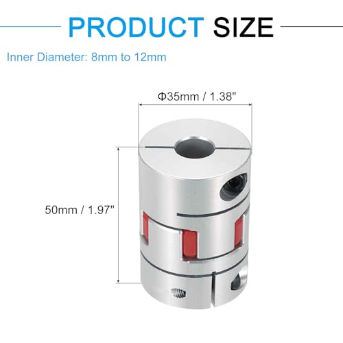 MECCANIXITY Aluminum Shaft Coupling 8mm to 12mm Flexible Spider Coupling L50mm x D35mm Coupler Jaw Spider Shaft Joint Connector for 3D Printers DIY Encoder CNC Router Milling Machine - size: D35mm Fit 8mm to 12mm