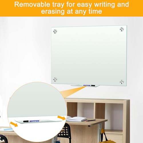 H-Qprobd White Board 24”x18“ Magnet Dry Erase Boards Frameless Magnetic Glass Whiteboard for Wall, Wall Mounted Whiteboard Includes 12 Magnets, 8 Markers and 2 Erasers - size: Glass 24"x18"
