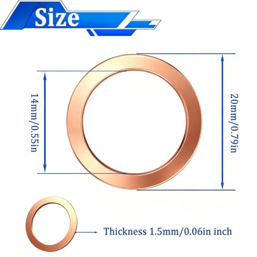 30PCS Oil Drain Plug Gasket,14mm Copper and Aluminum Crush Washers Assortment Kit,Automotive Replacement Drain Plug Gaskets-OEM 007603-014106/OEM 94109-14000 - size: 30PCS