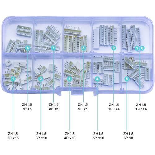 JST Connector Kit, ZH1.5 DIP Header Jst 1.5mm Pitch IC Socket Plugs Adapter, JST-ZH 2/3/4/5/6/7/8/9/10/12Pin DIP Header Side Type Right Angle Type Header (ZH1.5-DIP-R/A) - size: JST-1.5MM-ZH-DIP-Right Angle Header