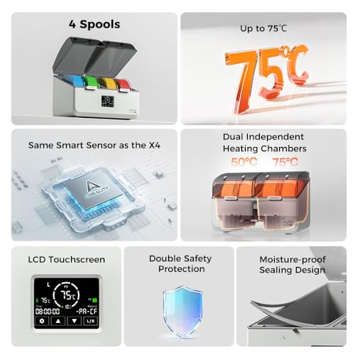 Creality Space Pi X4L Filament Dryer Box,4 Spools Filament Storage Box with Dual Independent Heating Chambers,200W PTC Heats Up to 75°C Rapid Drying for PLA,PETG,TPU,ABS,PET,PC,ASA,PA - style: Dryer Box