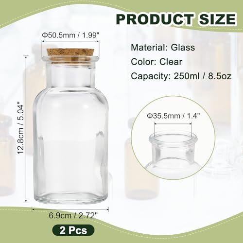 PATIKIL 2Pcs 250ml Glass Reagent Bottle with Wood Stopper, Wide Mouth 8.5oz - size: 250ml