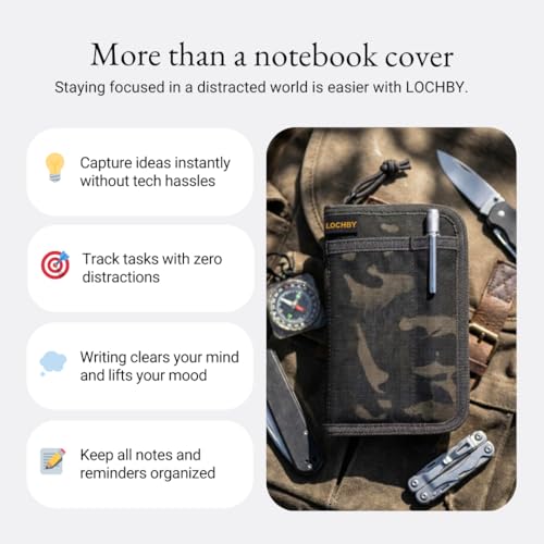 LOCHBY® Pocket Journal | Tomoe River 3.5" x 5.5" Notebook | Waxed Canvas | Ideal for Travelers & Daily Use, Fits Field Notes, Moleskine Cahier - color: Black Multicam, size: Pocket-size Zipper