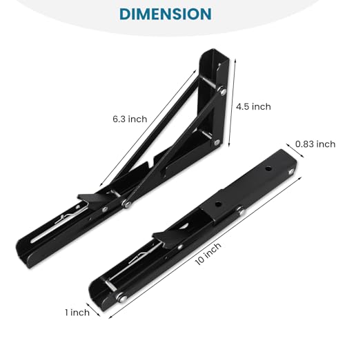 2 Pcs Folding Shelf Brackets,10 Inch Heavy Duty Metal Collapsible Shelf Bracket for Benchfor WorkbenchShelf Hinge Wall Mounted Space Saving DIY Bracket,with Screws. - color: Black, size: 10 Inch