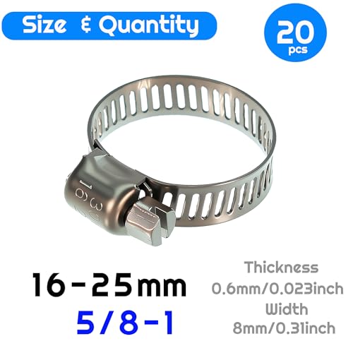 20PCS 304 Stainless Steel Hose Clamp 5/8-1/16-25mm - size: 20pcs 5/8-1/16-25mm