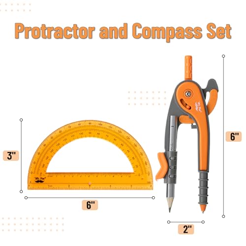 Mr. Pen- Geometry Compass and Protractor Set, 6 Inch Compass - color: Dark Orange, size: 1 Set