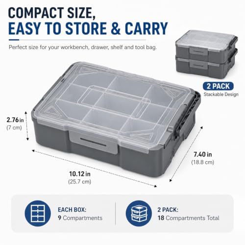 Hardware Organizer Box, 2 Pack Stackable Screw Storage Case