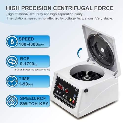 PRP Benchtop Lab Centrifuge Machine, 100-4000 RPM, 8 x 15 mL, 1-99 Min