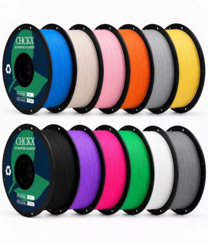 12 Pack PLA 3D Printer Filament, 1kg Spool (2.2lbs) - color: 12*1kg(black+porcelain White+gray (New)+peachy Pink+bamboo Green+starry Blue+purple+skin Color+silver+light Yellow+vibrant Orange+pink)