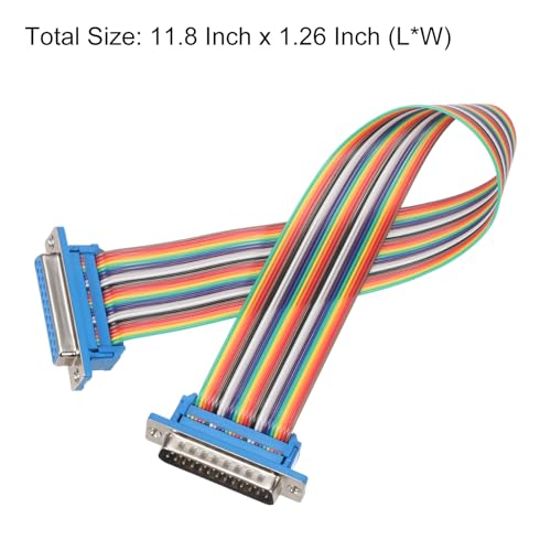 MECCANIXITY 4 Pcs IDC Rainbow Wire Flat Ribbon Cable DB25 Male to DB25 Female 11.8 Inch Length 2.54mm Pitch Breadboard Jumper Wires for Electronic Projects - size: 11.8 Inch, style: DB25 Male to DB25 Female