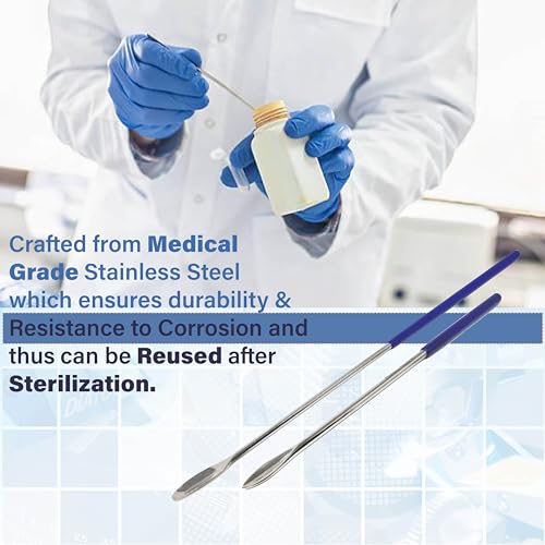 A2Z Stainless Steel Medicine Spoons Lab Spatula Micro Lab Spoon Mini Scoops Measuring Spoons Comfort Grip Laboratory Sampling Spoon for Experiments Cosmetic Medicine Powder Lab Use (2pc Micro Spoon)