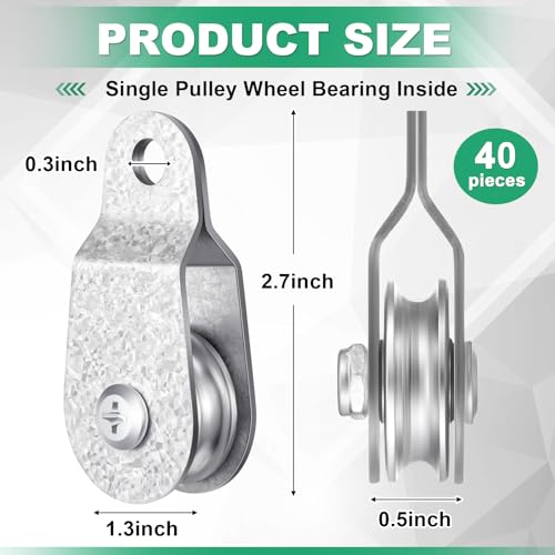 Yaocom 40 Pcs Single Pulley Block Wheel Bearing Inside, 2.7 x 1.3 Inch - size: 2.7 x 1.3 Inch