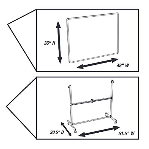 Mobile Magnetic Whiteboard 48"W x 36"H Silver Frame - size: 48"W x 36"H
