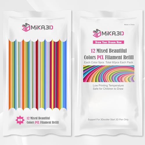 12 Bright Colors 2.5mm PCL Filament Refill, Low Print Temperature Filament, Each Color 15cm x 5pc, Total 60pcs 900cm PCL Filament by MIKA3D - color: 12 Colors Bright Pcl