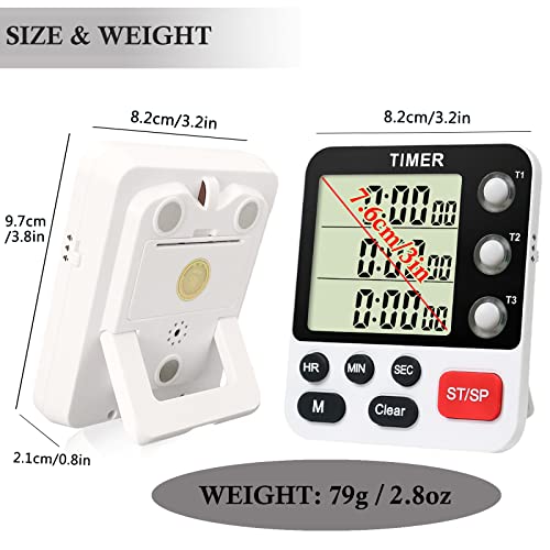QINFIEY Digital 3 Channels Kitchen Cooking Multiple Timer with Large LCD Count Up Down Stopwatch ON Off Switch Timer for Teaching Reading 3-Level Adjustable Volume with Magnetic Back (Style C)