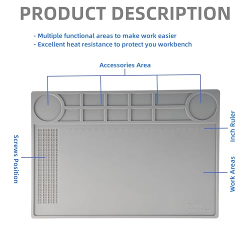 Kaisiking Silicone Repair Mat for Electronics Repair, 15.7'' x 11'', Grey - color: S102 Mat Grey