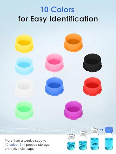 3ml 20Pcs Silicone Peptide Vial Caps, 10 Colors Glass Vial Protective Cover - color: 3ml 20pcs
