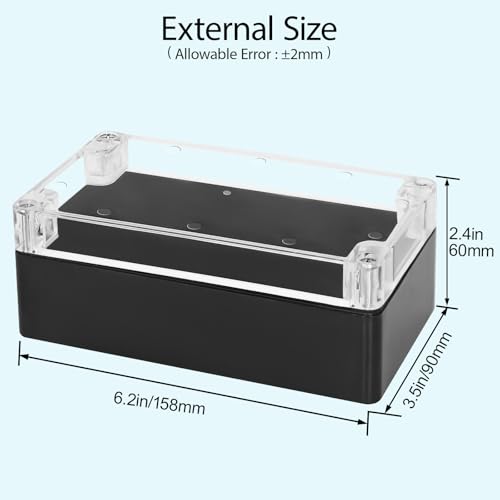Project Box IP65 Waterproof Dustproof Junction Box ABS Plastic Enclosure Box for Electronics Clear Cover Outdoor Project Black 6.2 x 3.5 x 2.4 inch (158 x 90 x 60 mm) - color: Black-Clear Cover, size: 6.2" x 3.5" x 2.4"