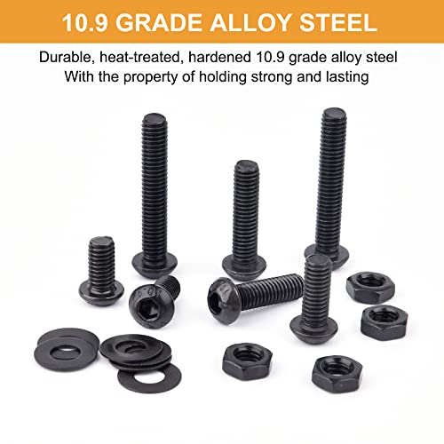 VIGRUE 225PCS M6 Button Head Hex Socket Cap Screws Bolts Nuts Washer Kit - size: m6 button black 12-30mm