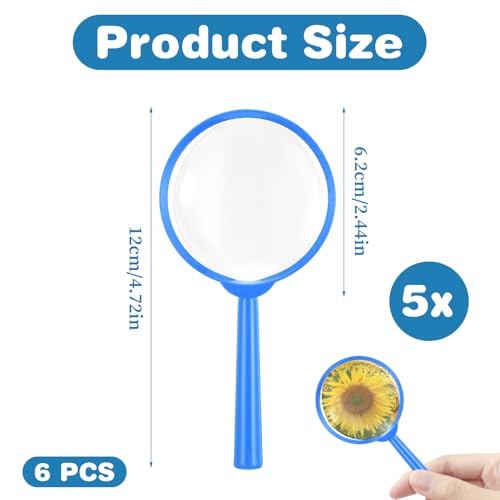 6 Pcs Mini Magnifying Glass 5X Colorful Magnifier Plastic Hand Lens