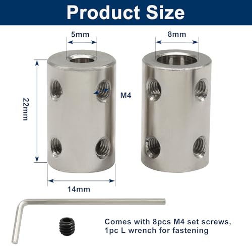 5mm to 8mm Bore Rigid Shaft Coupler, Shaft Coupling Connector - size: 5mm to 8mm