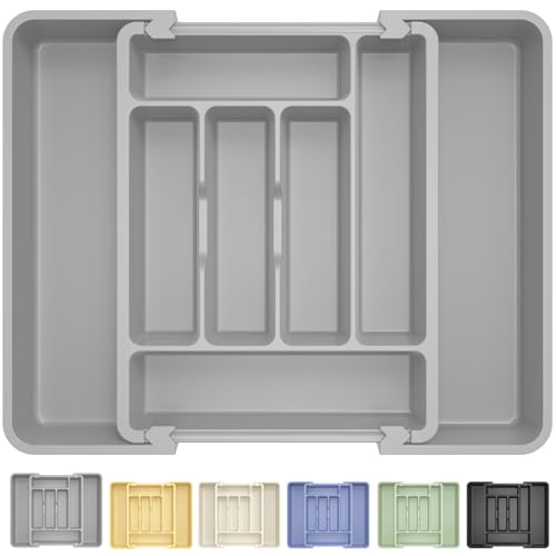 Caperci Large Silverware Organizer Tray for Kitchen Drawer Utensils Thicker - color: Medium Gray