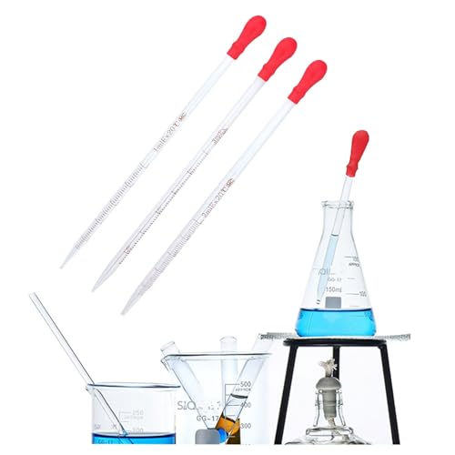 5PCS Glass Pipettes Set, 1ml, 2ml, 3ml, 5ml, 10ml, 2 Rubber Bulbs, 2 Glass Stir Sticks
