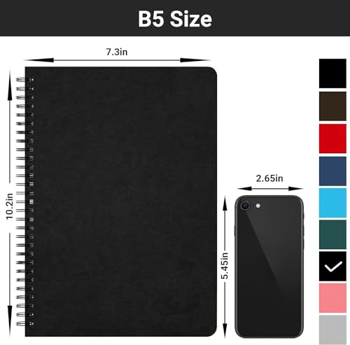EUSOAR Spiral Journaling Notebooks, B5 6 Packs 7.3"x10.2" Hardcover Sketch Travel Journal, 120 Pages Blank Journal Unlined Notebooks Bulk for Student Office School Diary Drawing Writing-Black - size: B5, style: Unlined