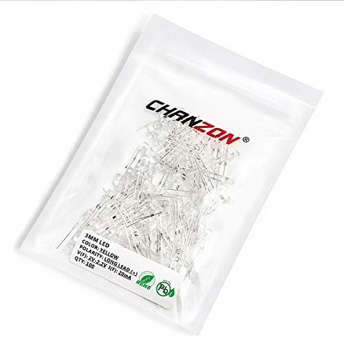 CHANZON 100 pcs 3mm Yellow LED Diode Lights (DC 2V 20mA) - color: G) Yellow, size: 3mm Round Top