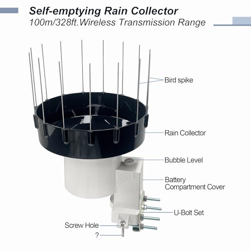 ECOWITT WH40BH Wireless Rain Gauge Outdoor Sensor, with 5cm/1.96in Height Self-Emptying Rainfall Collector Funnel, 15 Pcs Bird Spikes - - Accessory Only, Can Not Be Used Alone, 915 MHz - style: WH40BH