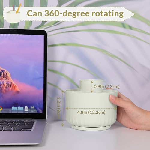 SKYDUE 360 Degree Rotating Desk Organizer, Small Dual-Purpose Pencil Pen Holder for Desk, Rotating Pencil Cup with 5 Slots, Office Supplies, Desk Decor for Office, School, Home - color: Cream