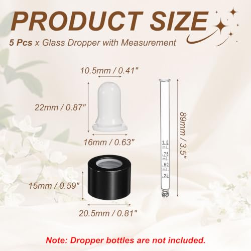 PATIKIL Glass Eye Dropper, 5 Pcs Droppers Liquids Closure Top with Measurement mark for 50ml(1.7oz) Glass Bottles Liquids Essential Oils Dispenser Perfume Storage Lab, White/Black Top - color: White/Black Top, size: 1.7oz